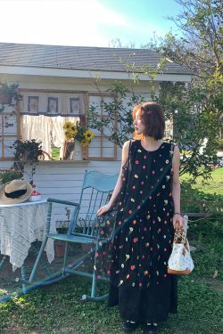 Cloud Flower Butterfly Retro Sheer Mesh Cover Dress - Women's Summer Loose A-Line Long Dress in Vintage Style