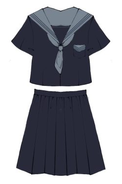 Cloud Sailor Girl High School JK Uniform Outfit Set - Camellia Print Long & Short Sleeve Top, Classic Sailor Style
