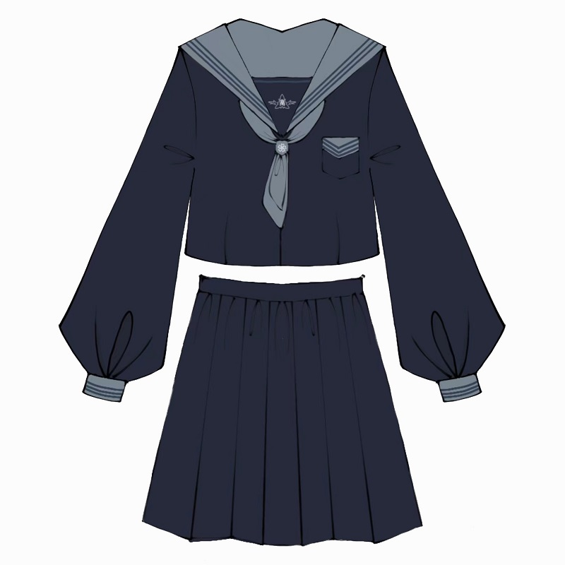 Cloud Sailor Girl High School JK Uniform Outfit Set - Camellia Print Long & Short Sleeve Top, Classic Sailor Style Cloud Sailor Girl High School JK Uniform Outfit Set - Camellia Print Long & Short Sleeve Top, Classic Sailor Style