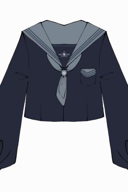 Cloud Sailor Girl High School JK Uniform Outfit Set - Camellia Print Long & Short Sleeve Top, Classic Sailor Style