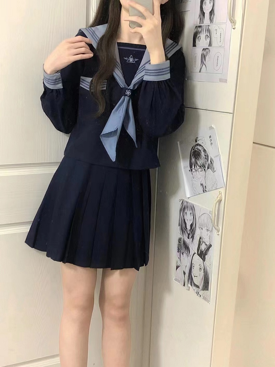 Cloud Sailor Girl High School JK Uniform Outfit Set - Camellia Print Long & Short Sleeve Top, Classic Sailor Style Cloud Sailor Girl High School JK Uniform Outfit Set - Camellia Print Long & Short Sleeve Top, Classic Sailor Style