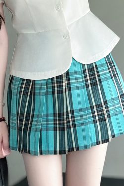 Coastal Pudding Bear JK Uniform Women's Checkered Pleated Half Skirt - Summer School Style, Cute Y2K Fashion