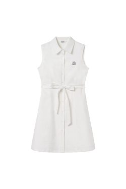 Color-Block Embroidered Sleeveless Shirt Dress for Women - Summer A-Line Waist-Cinching Style, Trendy French Design