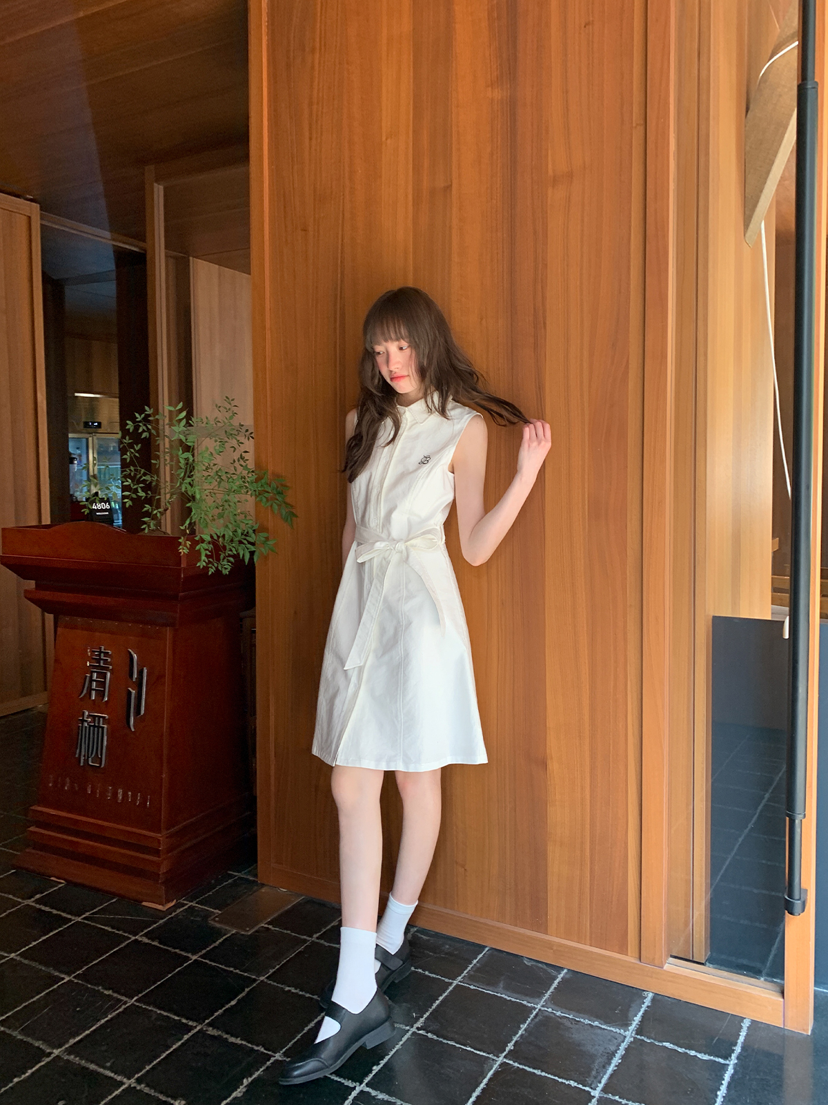 Color-Block Embroidered Sleeveless Shirt Dress for Women - Summer A-Line Waist-Cinching Style, Trendy French Design Color-Block Embroidered Sleeveless Shirt Dress for Women - Summer A-Line Waist-Cinching Style, Trendy French Design