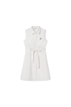 Color-Block Embroidered Sleeveless Shirt Dress for Women - Summer A-Line Waist-Cinching Style, Trendy French Design