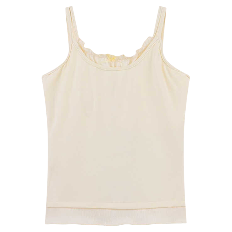 Color-Block Fake Two-Piece Vest for Women with Chest Pads, Summer Ruffled Edge Slim-Fit Camisole Top, Sweet Casual Style Color-Block Fake Two-Piece Vest for Women with Chest Pads, Summer Ruffled Edge Slim-Fit Camisole Top, Sweet Casual Style