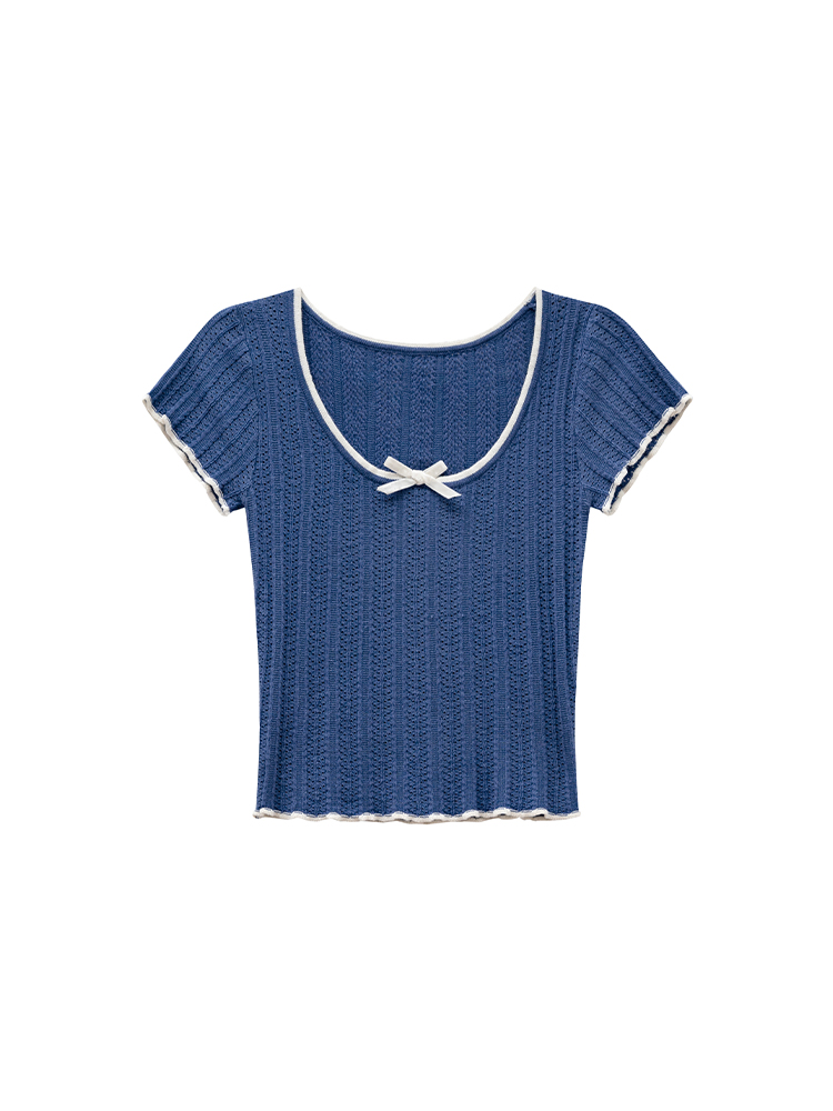 Color-Block Knitted Short-Sleeve T-Shirt for Women - Slim Fit Cropped Top, American Style Summer 2025 Fashion Color-Block Knitted Short-Sleeve T-Shirt for Women - Slim Fit Cropped Top, American Style Summer 2025 Fashion