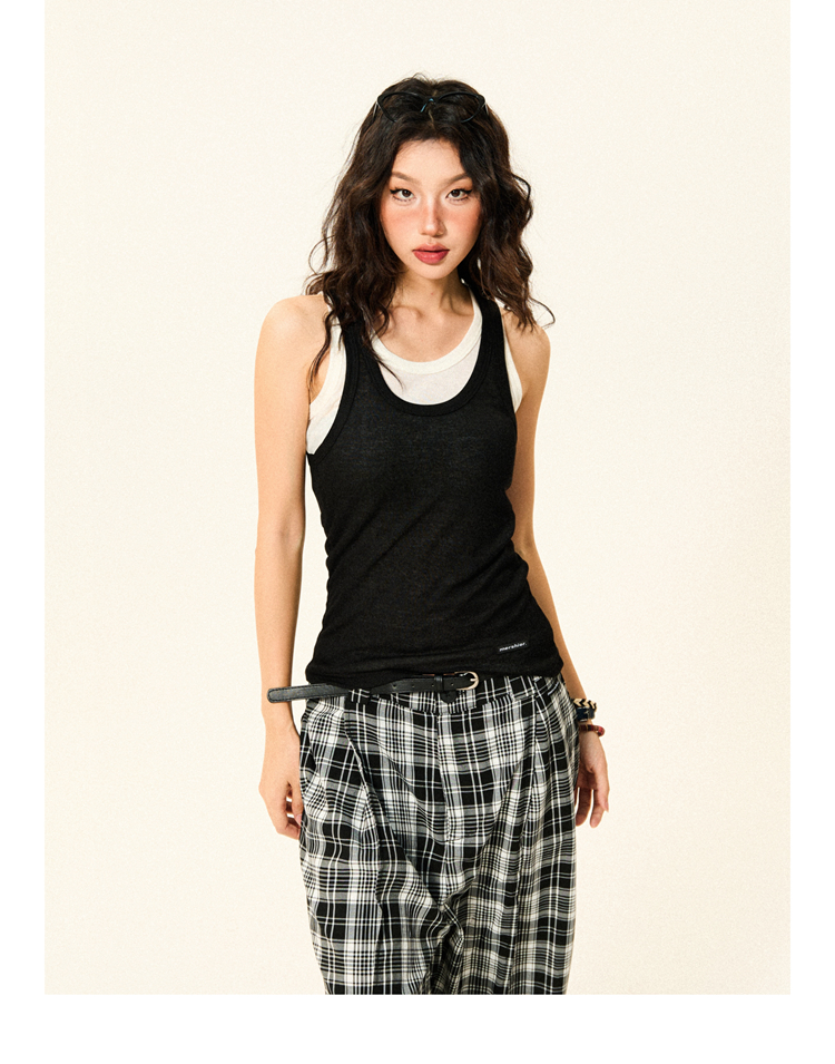 Color-Block Knitted Vest for Women - Spicy Girl American Style Slim-Fit Two-Piece Sports Top for Summer Color-Block Knitted Vest for Women - Spicy Girl American Style Slim-Fit Two-Piece Sports Top for Summer