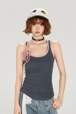 Color-Block Lace-Up Vest for Women - American Retro Summer Slim Fit Top, Flattering Outerwear, 90s Inspired Fashion