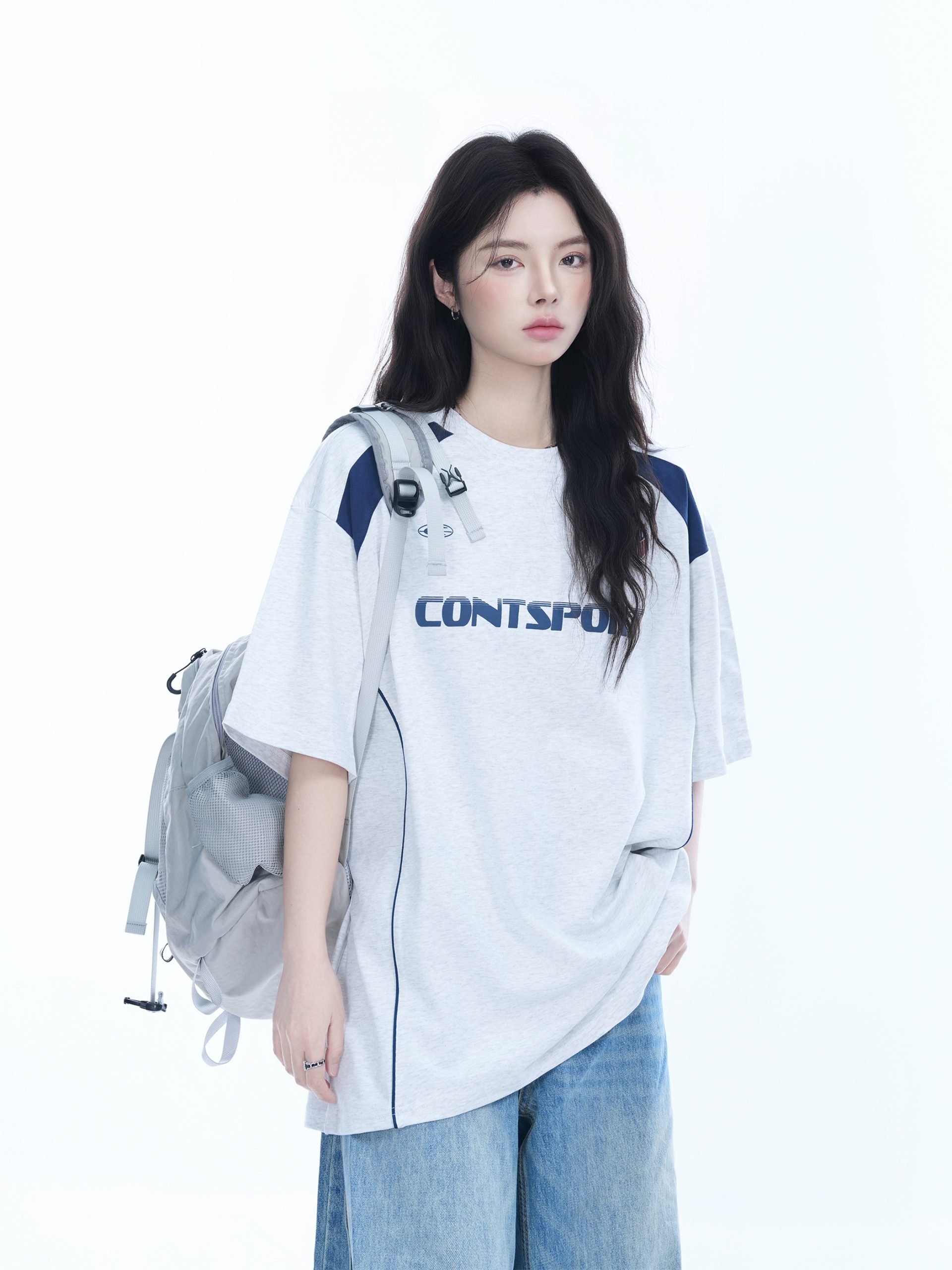 Color-Block Oversized Short Sleeve T-Shirt for Women - Casual Summer Style, American Trend, Loose Fit, Y2K Inspired Color-Block Oversized Short Sleeve T-Shirt for Women - Casual Summer Style, American Trend, Loose Fit, Y2K Inspired