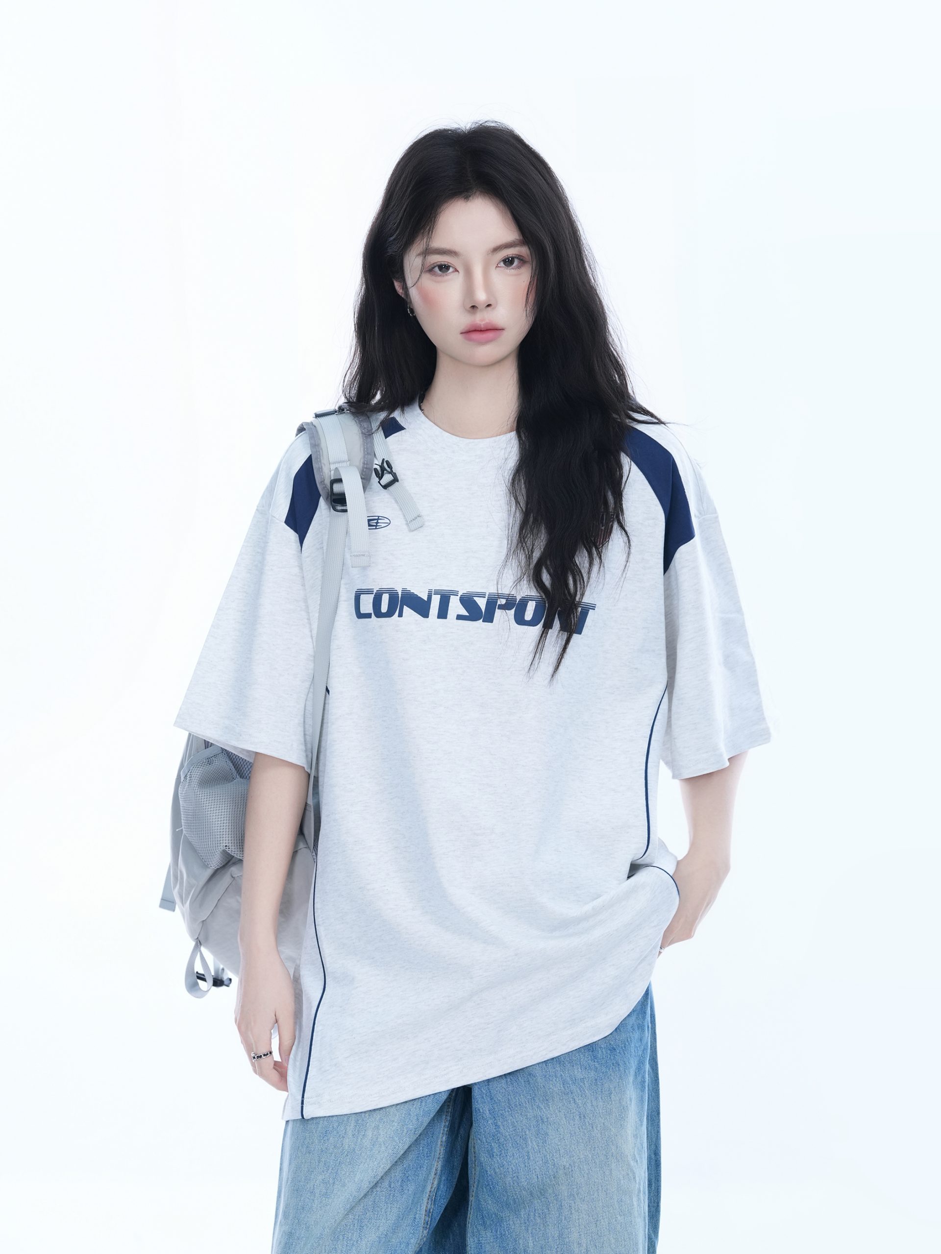 Color-Block Oversized Short Sleeve T-Shirt for Women - Casual Summer Style, American Trend, Loose Fit, Y2K Inspired Color-Block Oversized Short Sleeve T-Shirt for Women - Casual Summer Style, American Trend, Loose Fit, Y2K Inspired