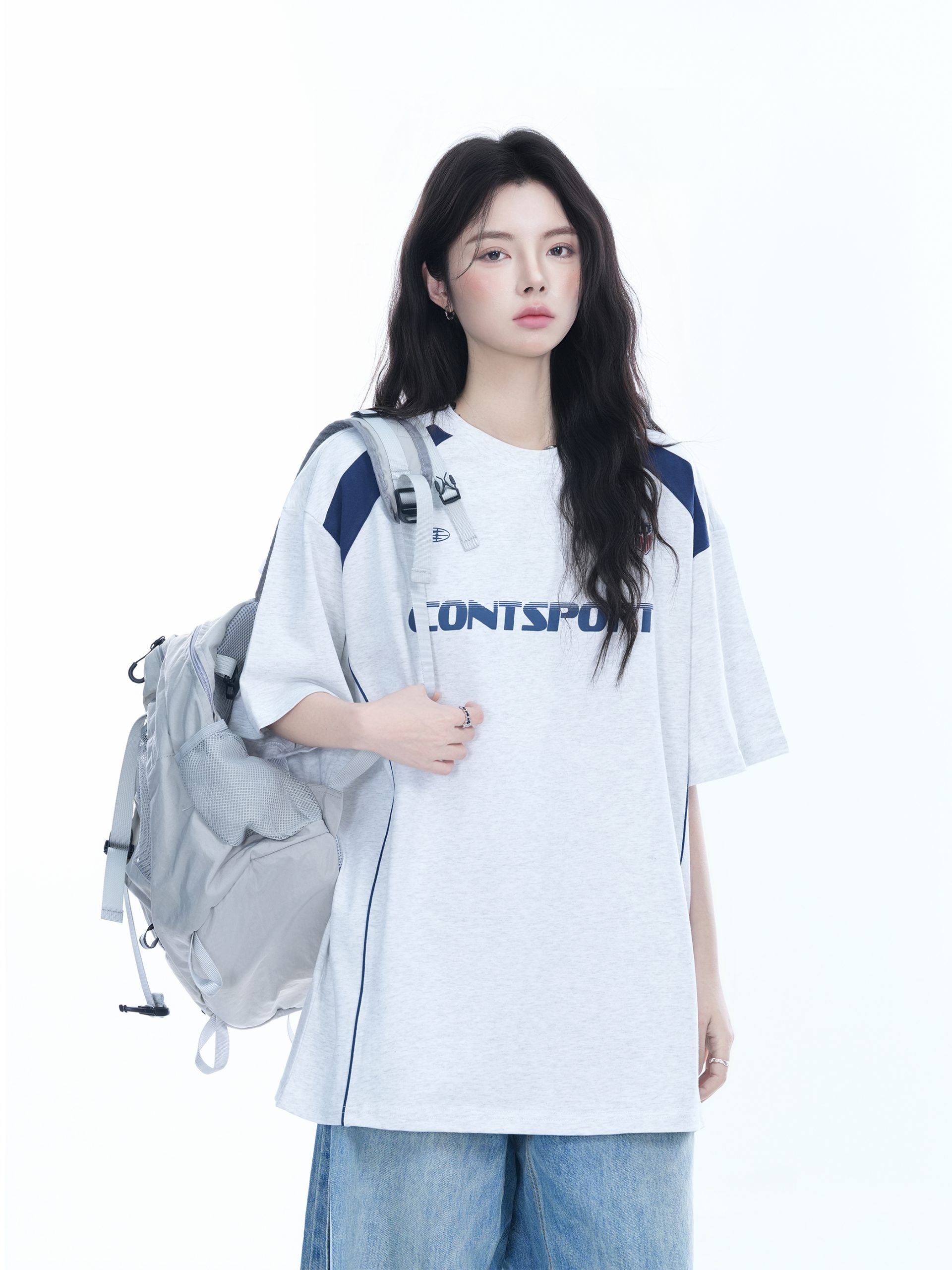 Color-Block Oversized Short Sleeve T-Shirt for Women - Casual Summer Style, American Trend, Loose Fit, Y2K Inspired Color-Block Oversized Short Sleeve T-Shirt for Women - Casual Summer Style, American Trend, Loose Fit, Y2K Inspired