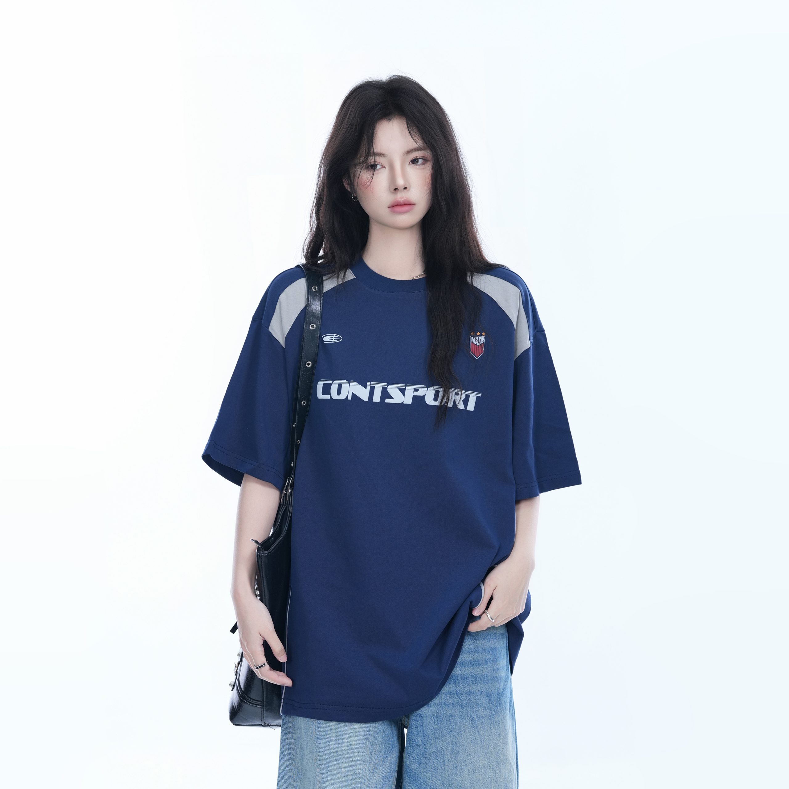 Color-Block Oversized Short Sleeve T-Shirt for Women - Casual Summer Style, American Trend, Loose Fit, Y2K Inspired Color-Block Oversized Short Sleeve T-Shirt for Women - Casual Summer Style, American Trend, Loose Fit, Y2K Inspired