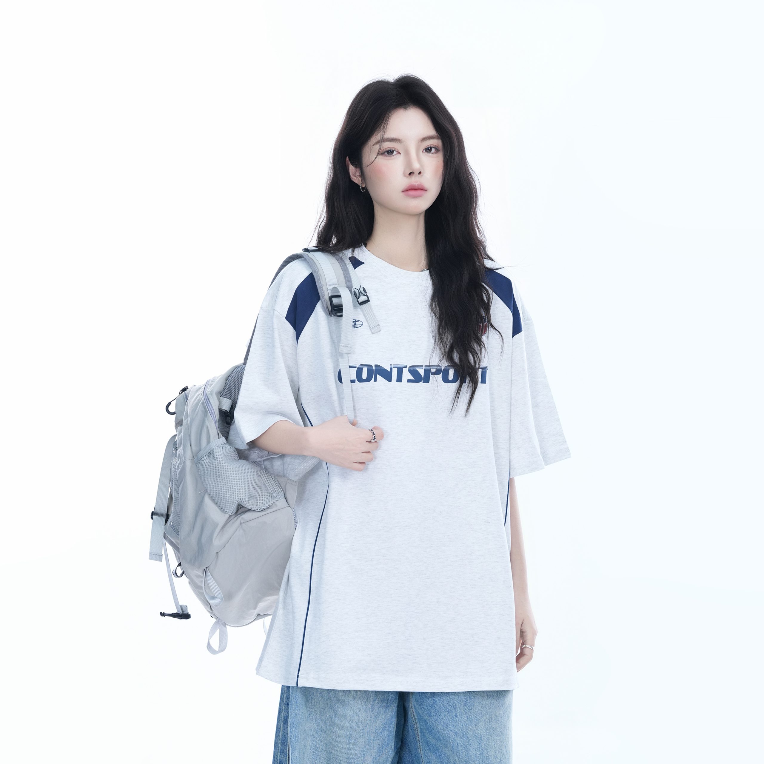 Color-Block Oversized Short Sleeve T-Shirt for Women - Casual Summer Style, American Trend, Loose Fit, Y2K Inspired Color-Block Oversized Short Sleeve T-Shirt for Women - Casual Summer Style, American Trend, Loose Fit, Y2K Inspired