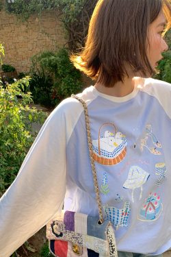 Color-Block Pure Cotton Long Sleeve T-Shirt for Women, Loose Fit Raglan Sleeve Round Neck Top - Vintage Spring Autumn Style