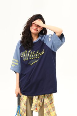 Color Block Raglan Sleeve Short Sleeve T-Shirt for Men and Women - Vintage American Style Loose Fit Couple Top