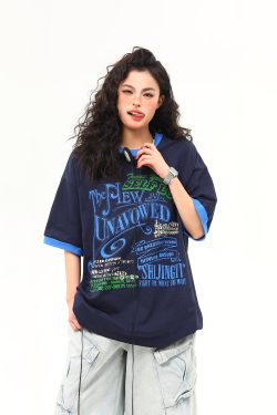 Color Block Round Neck Short Sleeve T-Shirt for Women - Vintage American Style Summer Top, Trendy 90s Inspired Fashion