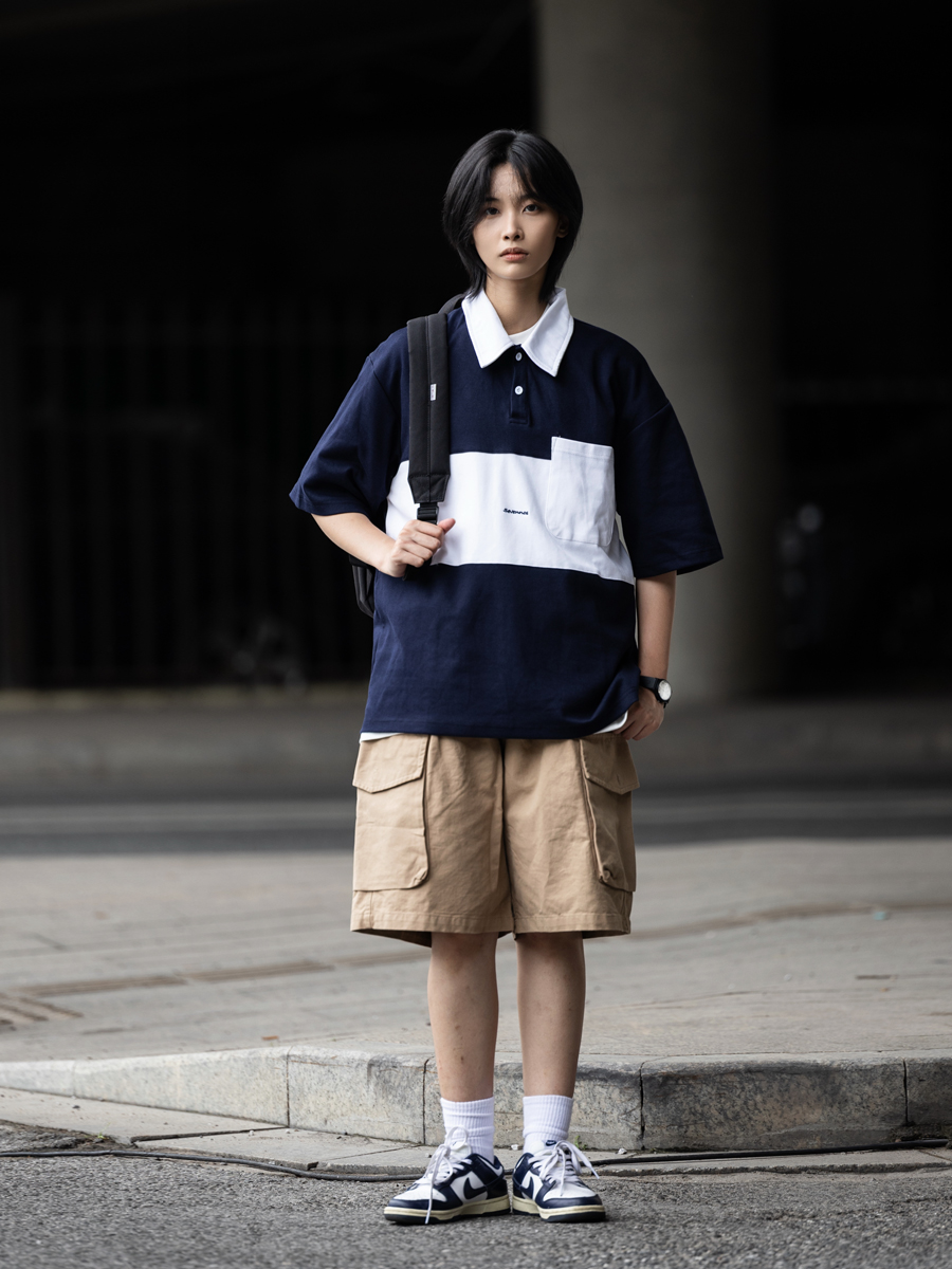 Color-Block Short Sleeve Polo Shirt for Men, Versatile Japanese Style T-Shirt, Summer Fashion, Casual 90s Inspired Top Color-Block Short Sleeve Polo Shirt for Men, Versatile Japanese Style T-Shirt, Summer Fashion, Casual 90s Inspired Top