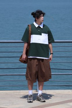 Color-Block Short Sleeve Polo Shirt for Men, Versatile Japanese Style T-Shirt, Summer Fashion, Casual 90s Inspired Top