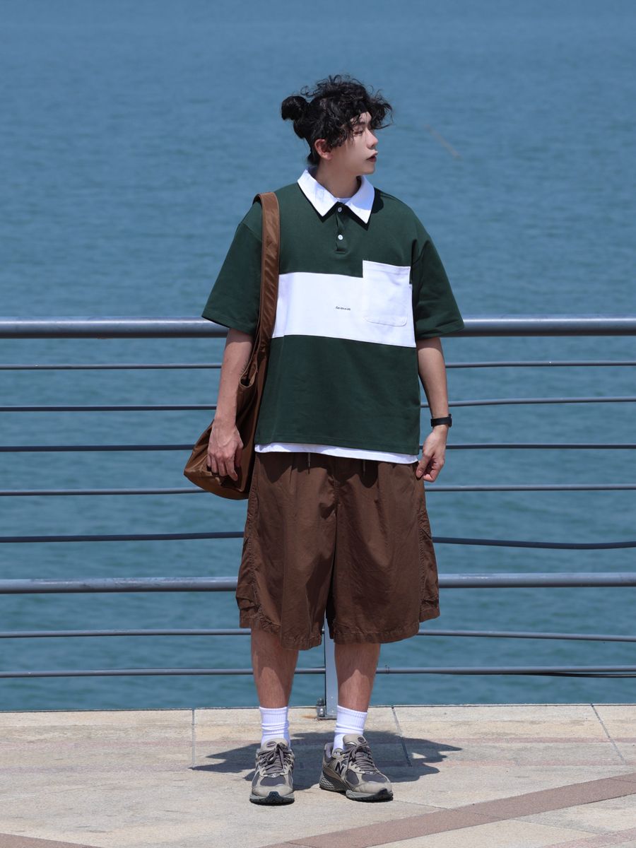 Color-Block Short Sleeve Polo Shirt for Men, Versatile Japanese Style T-Shirt, Summer Fashion, Casual 90s Inspired Top Color-Block Short Sleeve Polo Shirt for Men, Versatile Japanese Style T-Shirt, Summer Fashion, Casual 90s Inspired Top