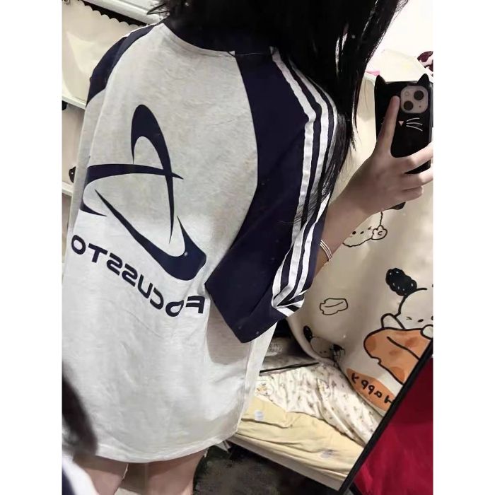 Color-Block Short Sleeve T-Shirt for Girls - Three-Stripe Raglan Design, Summer Fashion for Middle and High School Students Color-Block Short Sleeve T-Shirt for Girls - Three-Stripe Raglan Design, Summer Fashion for Middle and High School Students