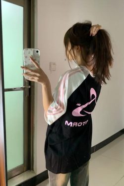 Color-Block Short Sleeve T-Shirt for Girls - Three-Stripe Raglan Design, Summer Fashion for Middle and High School Students