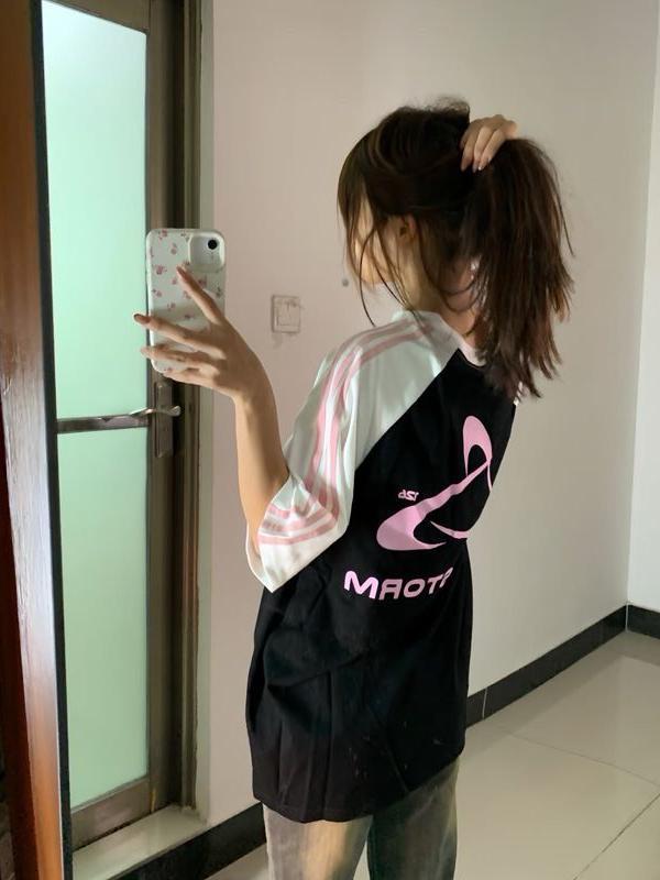 Color-Block Short Sleeve T-Shirt for Girls - Three-Stripe Raglan Design, Summer Fashion for Middle and High School Students Color-Block Short Sleeve T-Shirt for Girls - Three-Stripe Raglan Design, Summer Fashion for Middle and High School Students