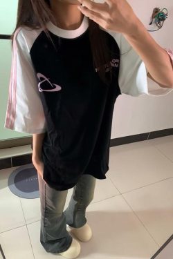 Color-Block Short Sleeve T-Shirt for Girls - Three-Stripe Raglan Design, Summer Fashion for Middle and High School Students