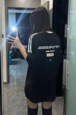 Color-Block Striped Heavy Shoulder Short Sleeve T-Shirt for Girls - American High Street Style, Trendy 2025 Fashion for Teens