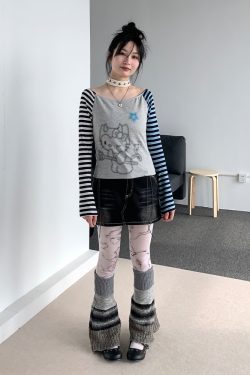 Color-Block Striped Long Sleeve Top with One-Word Collar - Lightweight Summer Fashion for Cool Girls