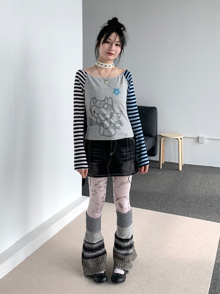 Color-Block Striped Long Sleeve Top with One-Word Collar - Lightweight Summer Fashion for Cool Girls Color-Block Striped Long Sleeve Top with One-Word Collar - Lightweight Summer Fashion for Cool Girls