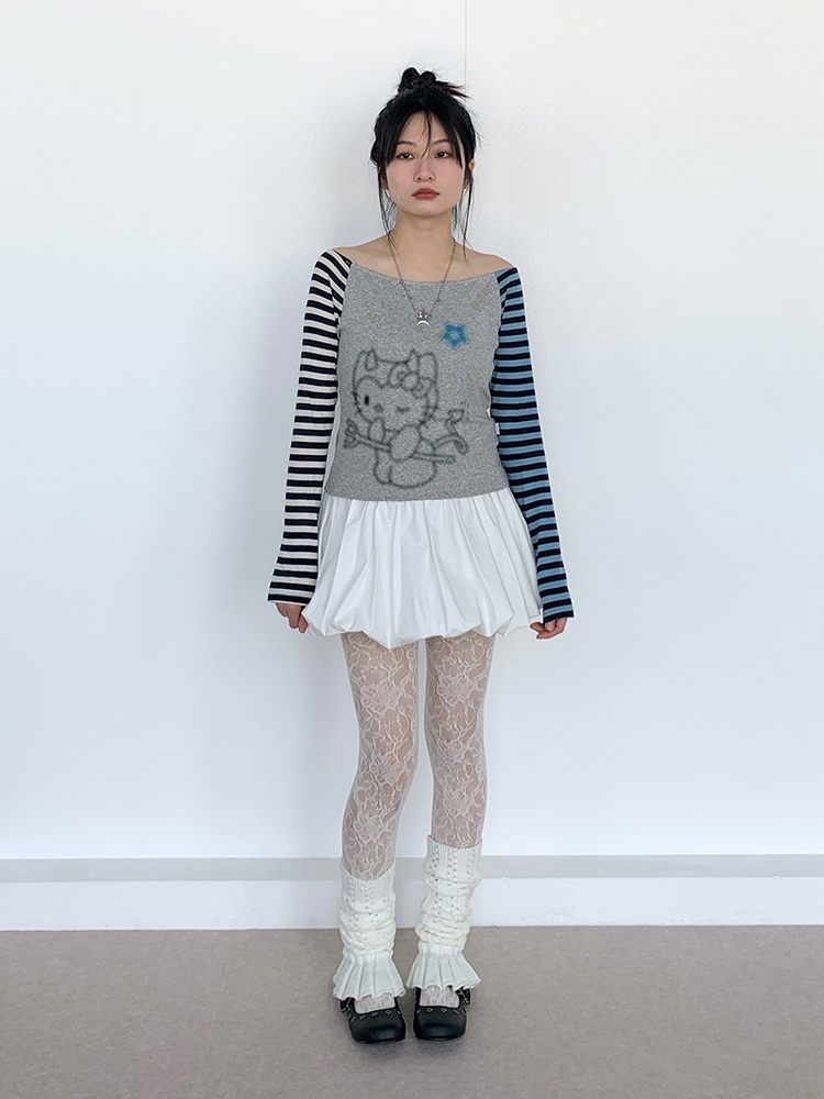 Color-Block Striped Long Sleeve Top with One-Word Collar - Lightweight Summer Fashion for Cool Girls Color-Block Striped Long Sleeve Top with One-Word Collar - Lightweight Summer Fashion for Cool Girls