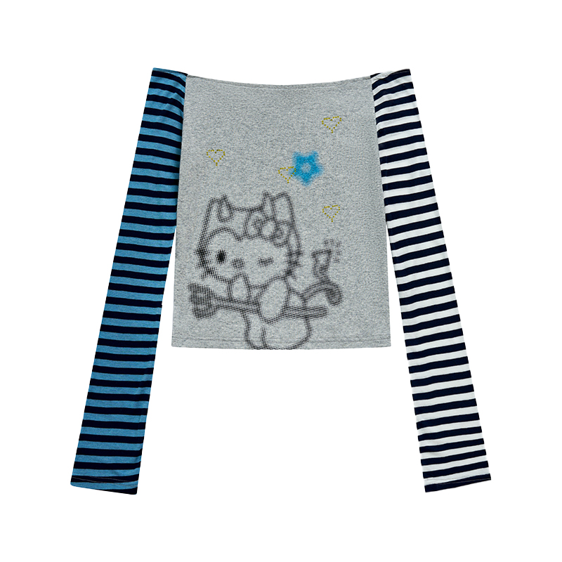 Color-Block Striped Long Sleeve Top with One-Word Collar - Lightweight Summer Fashion for Cool Girls Color-Block Striped Long Sleeve Top with One-Word Collar - Lightweight Summer Fashion for Cool Girls