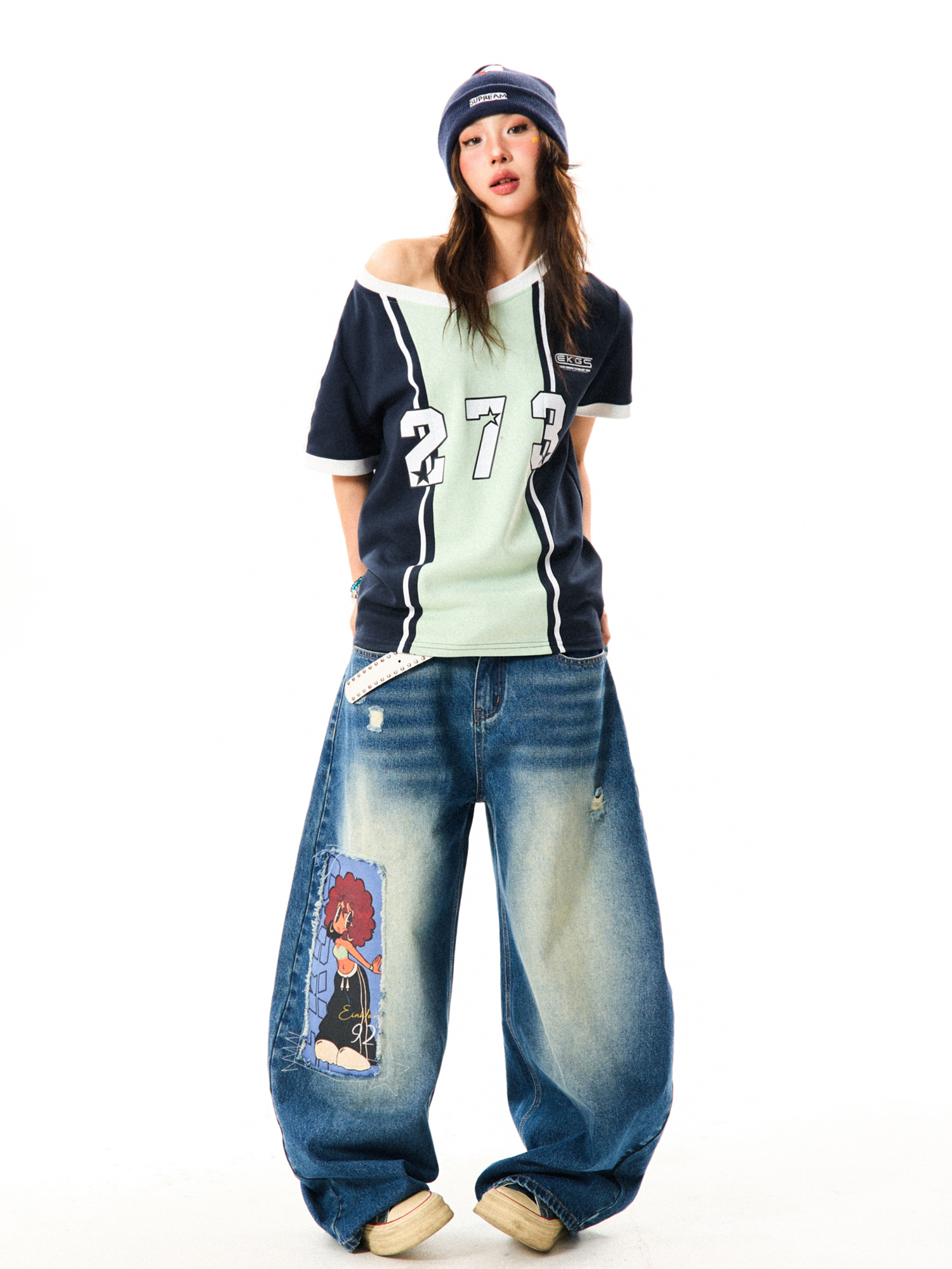 Color-Block V-Neck Short-Sleeve T-Shirt for Women - American-Style Letter Print, Summer Casual Loose Sports Top Color-Block V-Neck Short-Sleeve T-Shirt for Women - American-Style Letter Print, Summer Casual Loose Sports Top