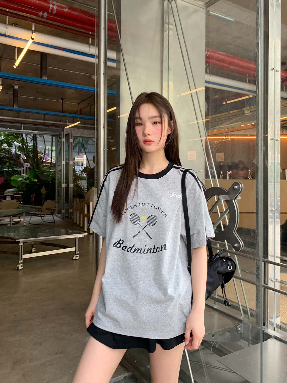 Color-Block Woven Strap Sports T-Shirt for Women - American Style Summer Top, Loose Fit, Slimming Design, Trendy Casual Wear Color-Block Woven Strap Sports T-Shirt for Women - American Style Summer Top, Loose Fit, Slimming Design, Trendy Casual Wear