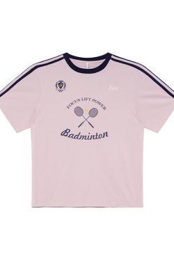 Color-Block Woven Strap Sports T-Shirt for Women - American Style Summer Top, Loose Fit, Slimming Design, Trendy Casual Wear