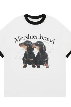 Color-Blocked American Retro Short Sleeve T-Shirt for Women - Trendy Summer Top for Small Dogs - Casual Fashion