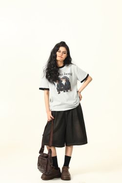 Color-Blocked American Retro Short Sleeve T-Shirt for Women - Trendy Summer Top for Small Dogs - Casual Fashion