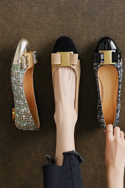 Color-Blocked Bow Flat Shoes for Women - Italian Style, Versatile French Fashion, Shallow Mouth Design, Chic & Elegant Footwear