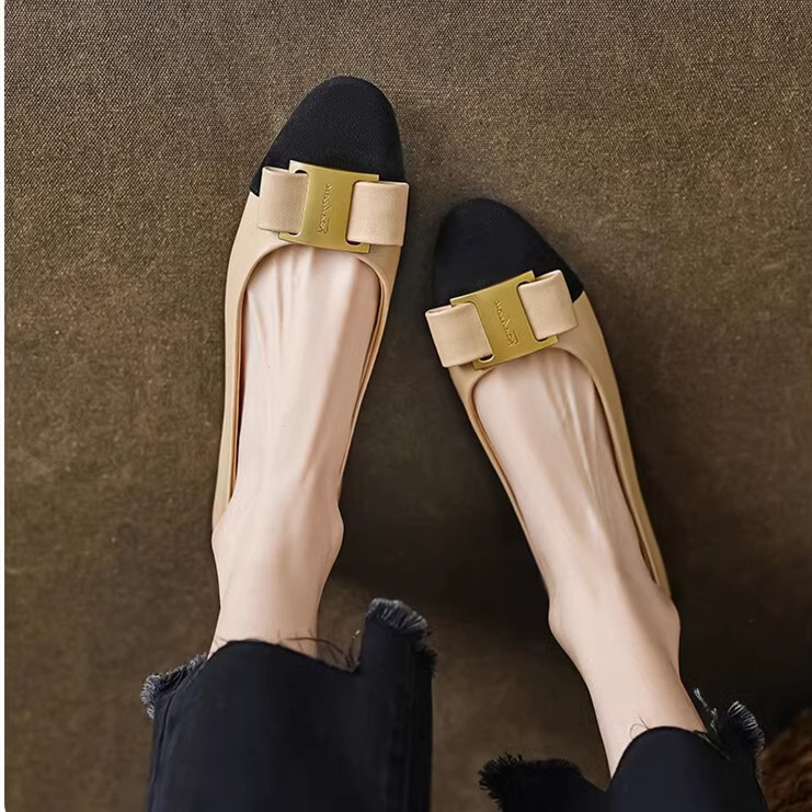 Color-Blocked Bow Flat Shoes for Women - Italian Style, Versatile French Fashion, Shallow Mouth Design, Chic & Elegant Footwear Color-Blocked Bow Flat Shoes for Women - Italian Style, Versatile French Fashion, Shallow Mouth Design, Chic & Elegant Footwear