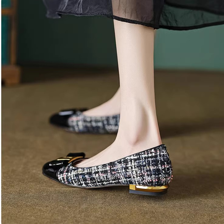 Color-Blocked Bow Flat Shoes for Women - Italian Style, Versatile French Fashion, Shallow Mouth Design, Chic & Elegant Footwear Color-Blocked Bow Flat Shoes for Women - Italian Style, Versatile French Fashion, Shallow Mouth Design, Chic & Elegant Footwear