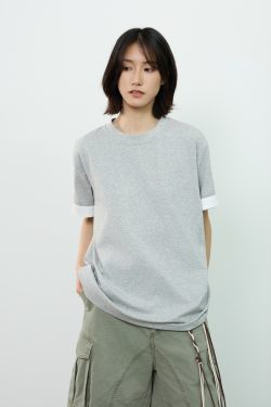 Color-Blocked Cuff Round Neck Short Sleeve T-Shirt for Men - American Retro Summer Casual Top, Y2K Style