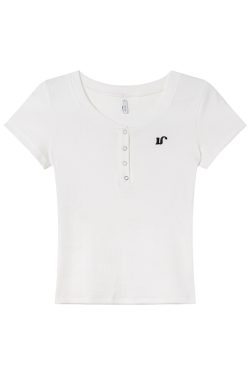 Color-Blocked Embroidered Short-Sleeve Women's T-Shirt - American Retro Style, Slim Fit, Flattering Summer Top