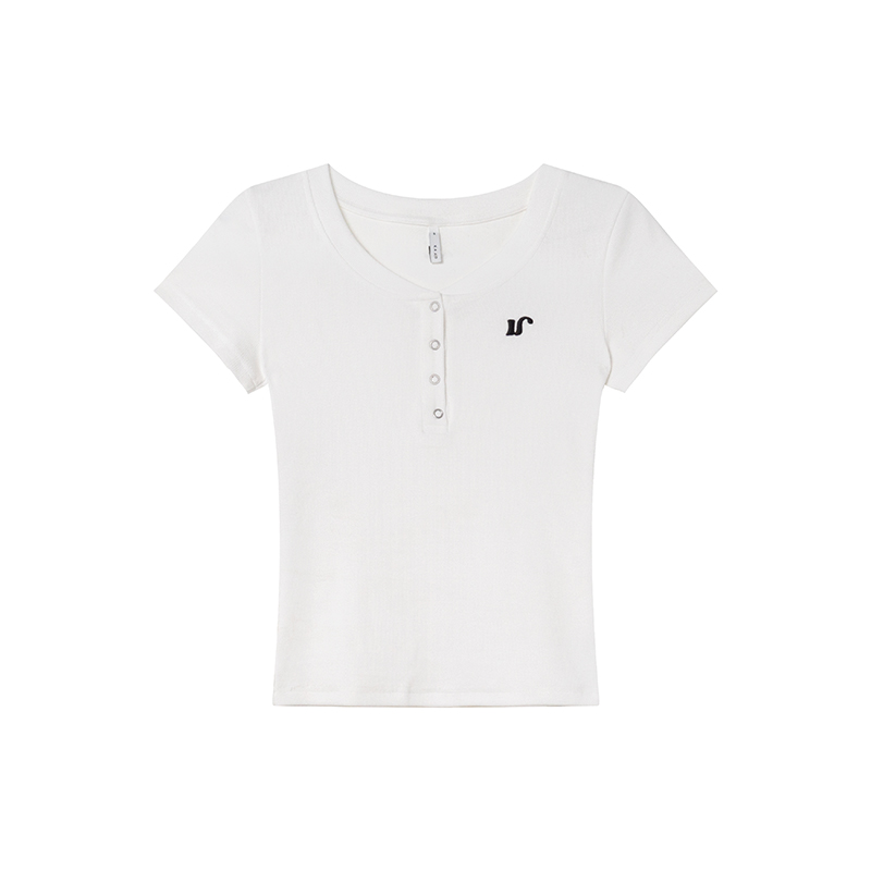 Color-Blocked Embroidered Short-Sleeve Women's T-Shirt - American Retro Style, Slim Fit, Flattering Summer Top Color-Blocked Embroidered Short-Sleeve Women's T-Shirt - American Retro Style, Slim Fit, Flattering Summer Top