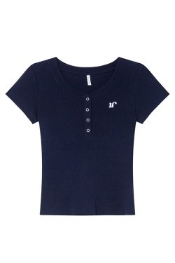 Color-Blocked Embroidered Short-Sleeve Women's T-Shirt - American Retro Style, Slim Fit, Flattering Summer Top