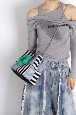 Color-Blocked Floral Handbag - Patchwork Denim Tote Bag, Large Capacity Crossbody Bucket Bag for Autumn/Winter Fashion