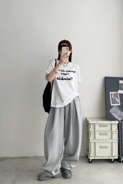 Color-Blocked Letter Embroidery Round Neck Short Sleeve T-Shirt for Women - Summer Loose Fit Slimming Korean Style Top