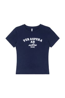 Color-Blocked Letter Printed Slim Fit Short Sleeve T-Shirt for Women - Casual Summer 2025 Round Neck Top, Trendy Everyday Wear