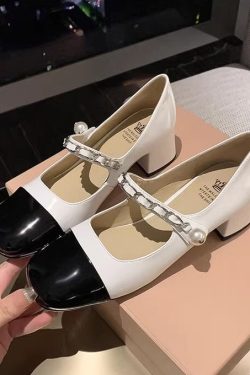 Color-Blocked Mary Jane Shoes - French Temperament, Elegant Evening Flats, Stylish Bridesmaid Footwear, Chic 90s-Inspired Design