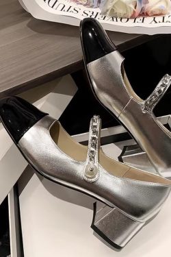 Color-Blocked Mary Jane Shoes - French Temperament, Elegant Evening Flats, Stylish Bridesmaid Footwear, Chic 90s-Inspired Design